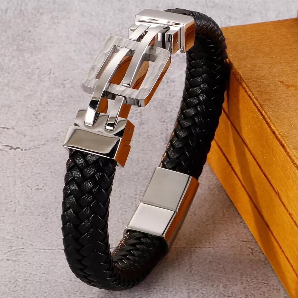 Men Cowhide Warp Bangle Cuff Bracelet - Picture 2 of 6